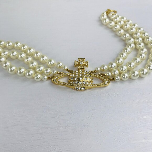 NWT Vivienne Westwood Three Row Pearl Bas Relief Choker - Picture 9 of 12